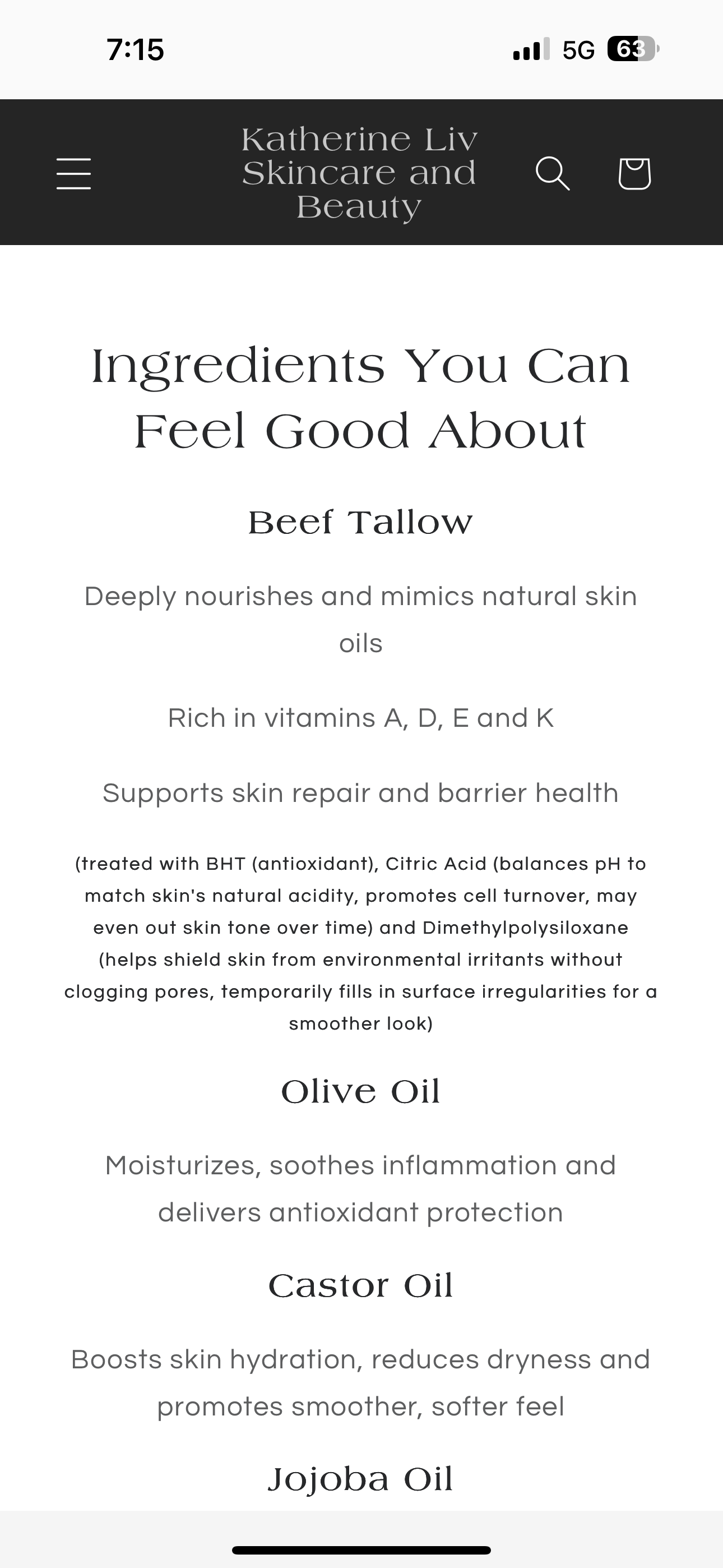 Ingredients List Beef Tallow and Castor Oil, Jojoba Oil, Olive Oil